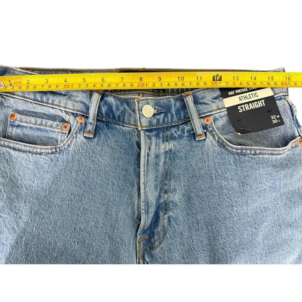 NWT Abercrombie & Fitch Vintage Stretch Athletic Straight Jeans 32x30 Blue Wash